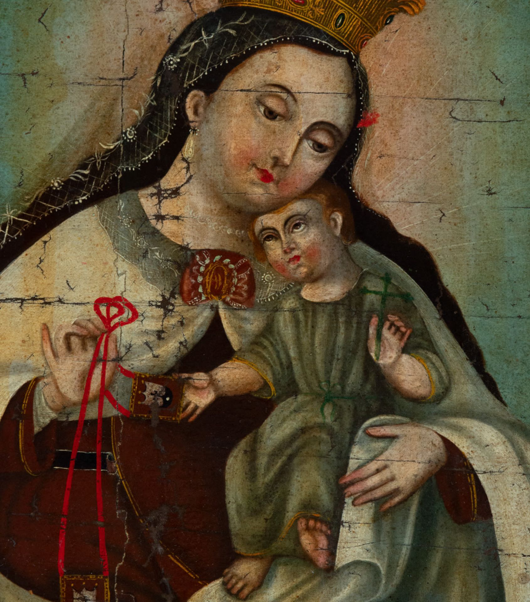 Virgin of the Rosary with Child in her arms, Bolivian colonial school of the 18th - 19th centuries - Image 2 of 5