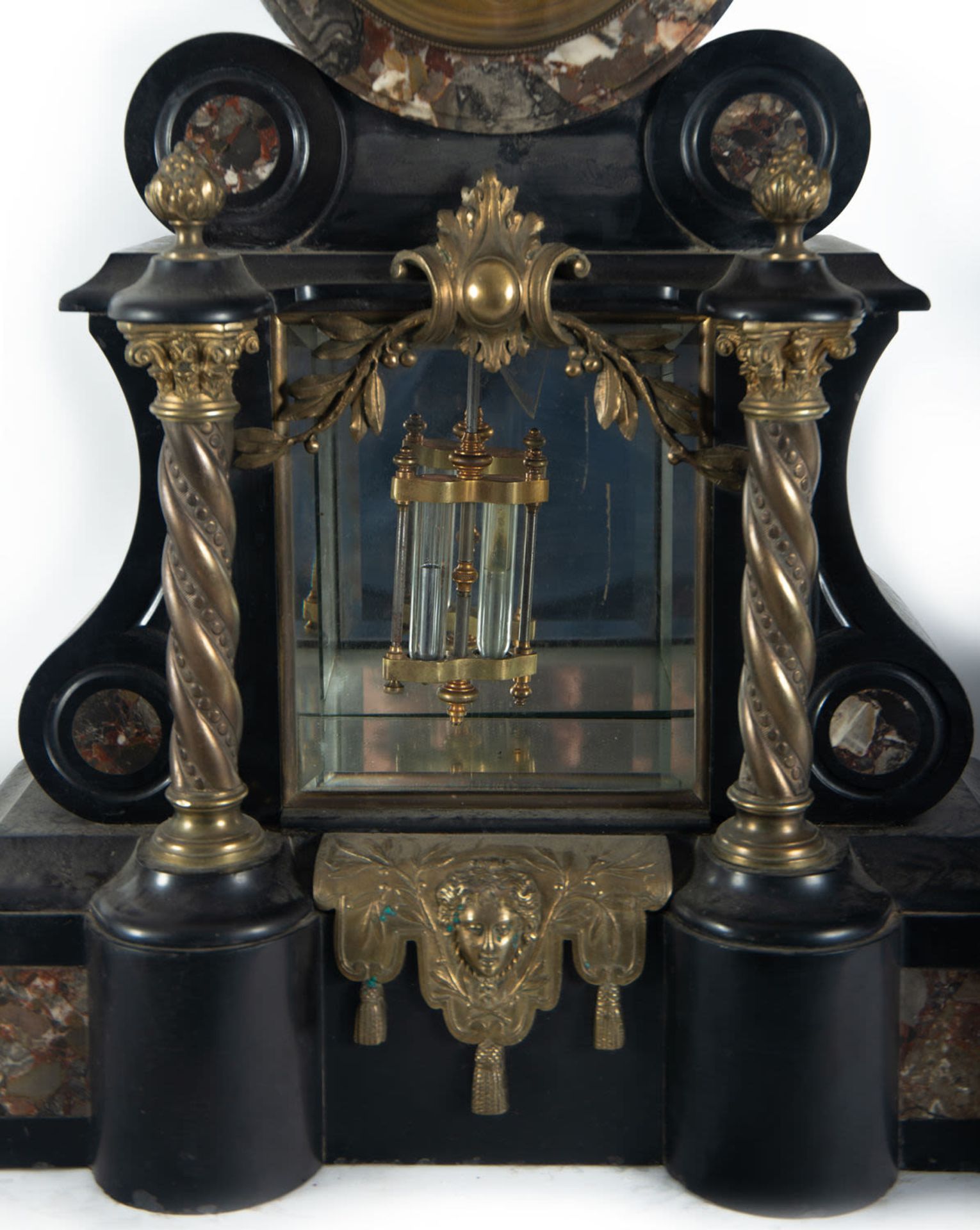 Black marble, gilt bronze and mercury pendulum garniture, 19th - 20th century - Image 8 of 12