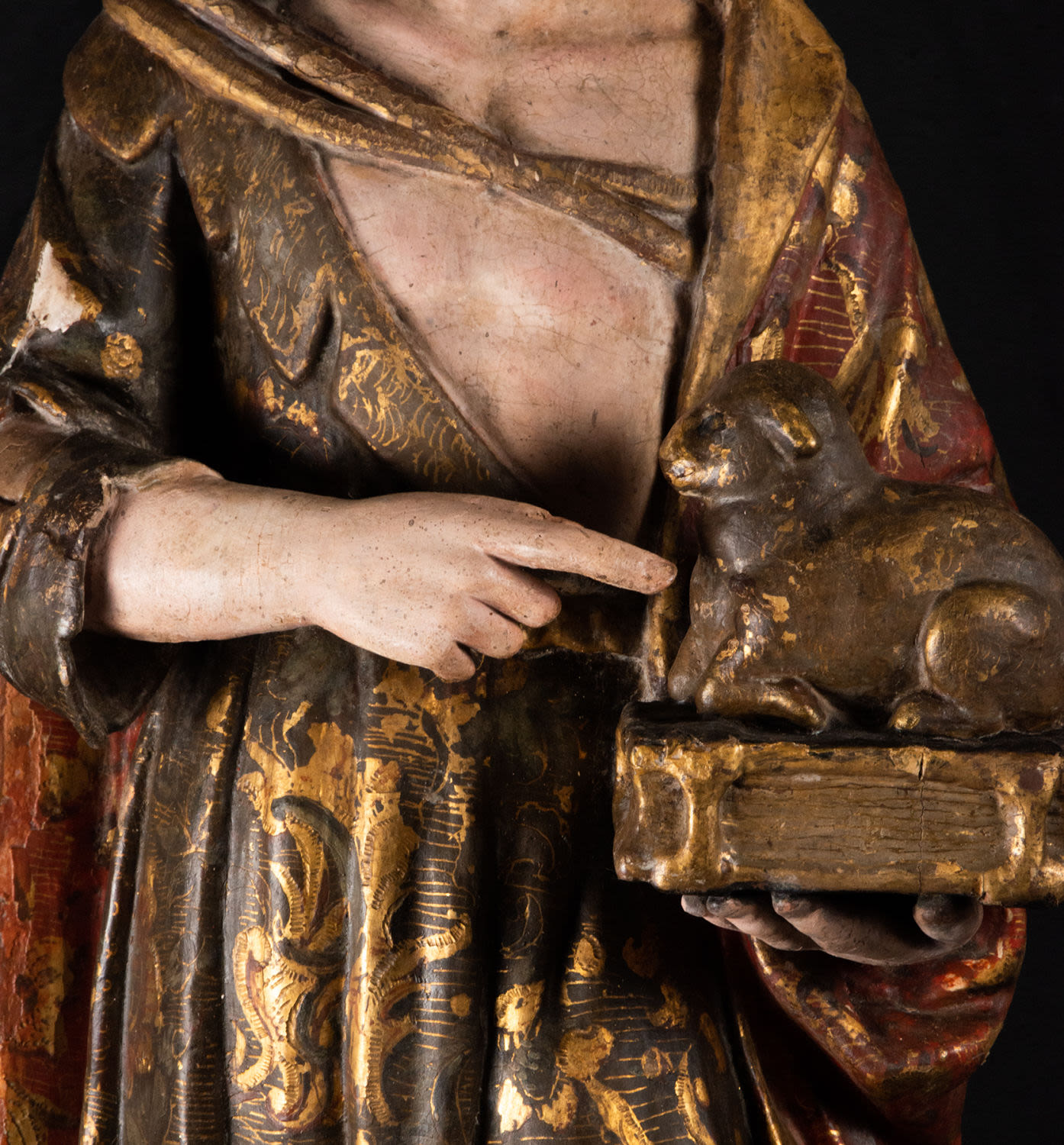 Polychrome wood carving of Saint John the Baptist, Mexico, Novohispanic colonial school of the 17th  - Image 5 of 8