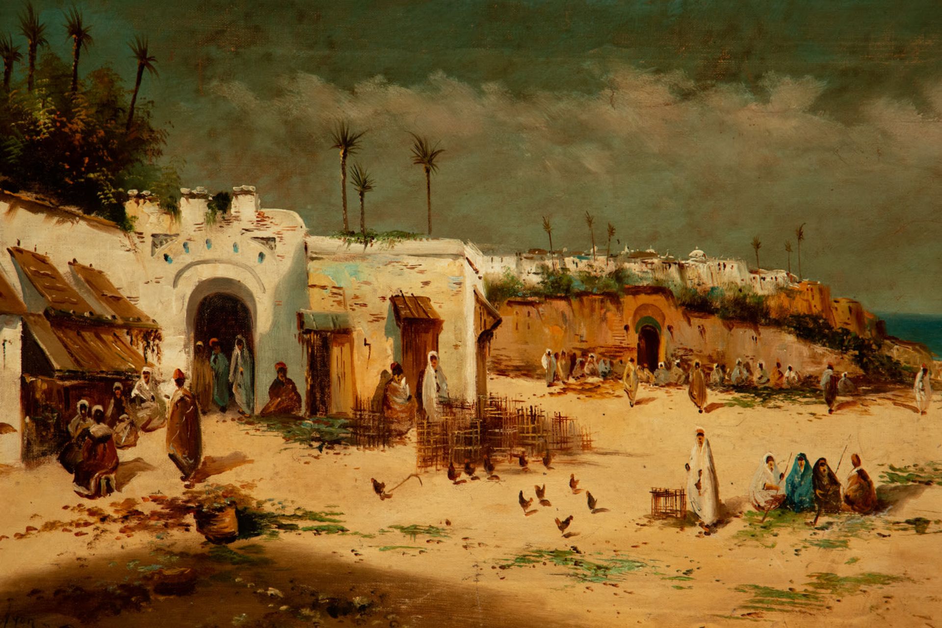 Tangier beach, signed Ayon, 19th century orientalist school - Image 2 of 4