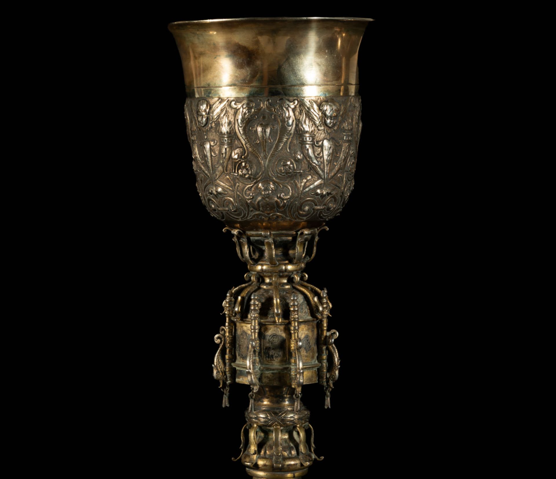 Exceptional Large Plateresque Style Chalice - Renaissance in Sterling Silver and semi-precious stone - Bild 5 aus 12