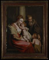 Holy Family oil on panel from the 17th century, Flemish School of Antwerp, circle of Peter Paul Rube