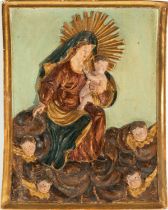 Madonna with Child in polychrome wood relief, Italy, 18th century