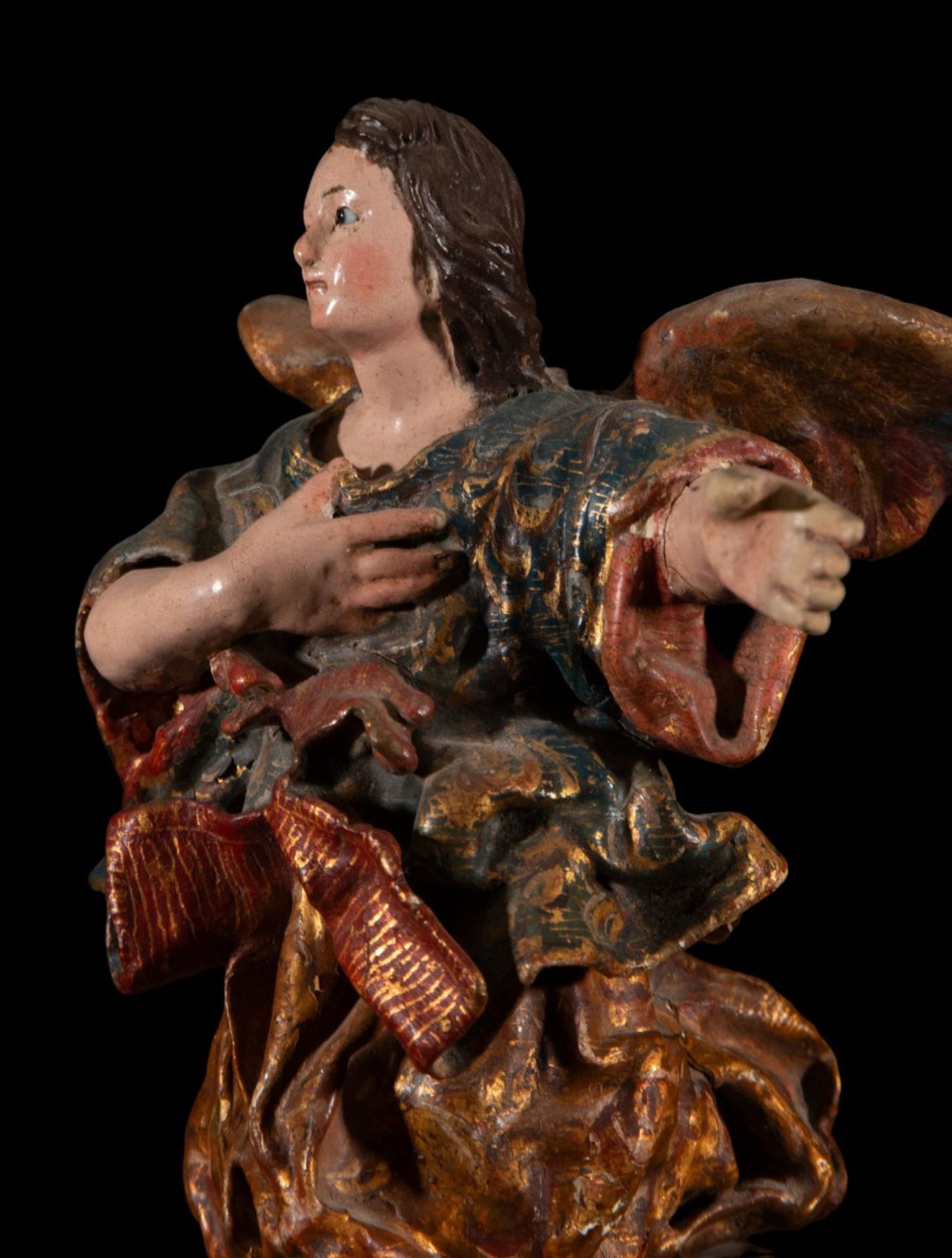 Pair of Quito colonial Angels of the Annunciation from the 17th century, colonial work from Quito, R - Bild 5 aus 11