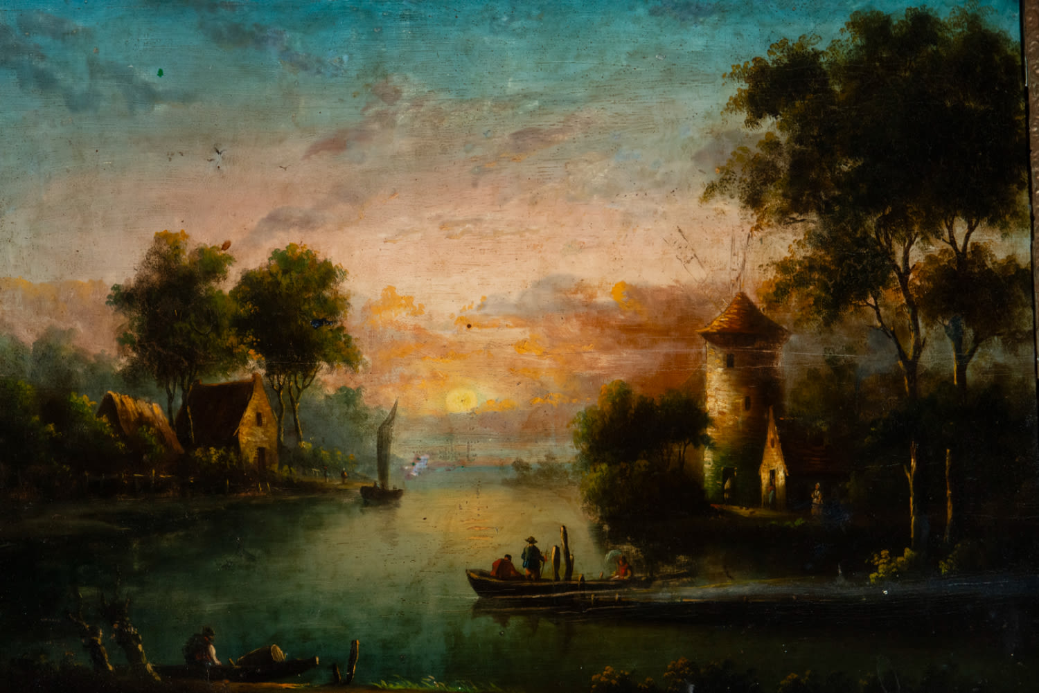 Dutch canal painted in oil on panel, 18th century - Image 2 of 5