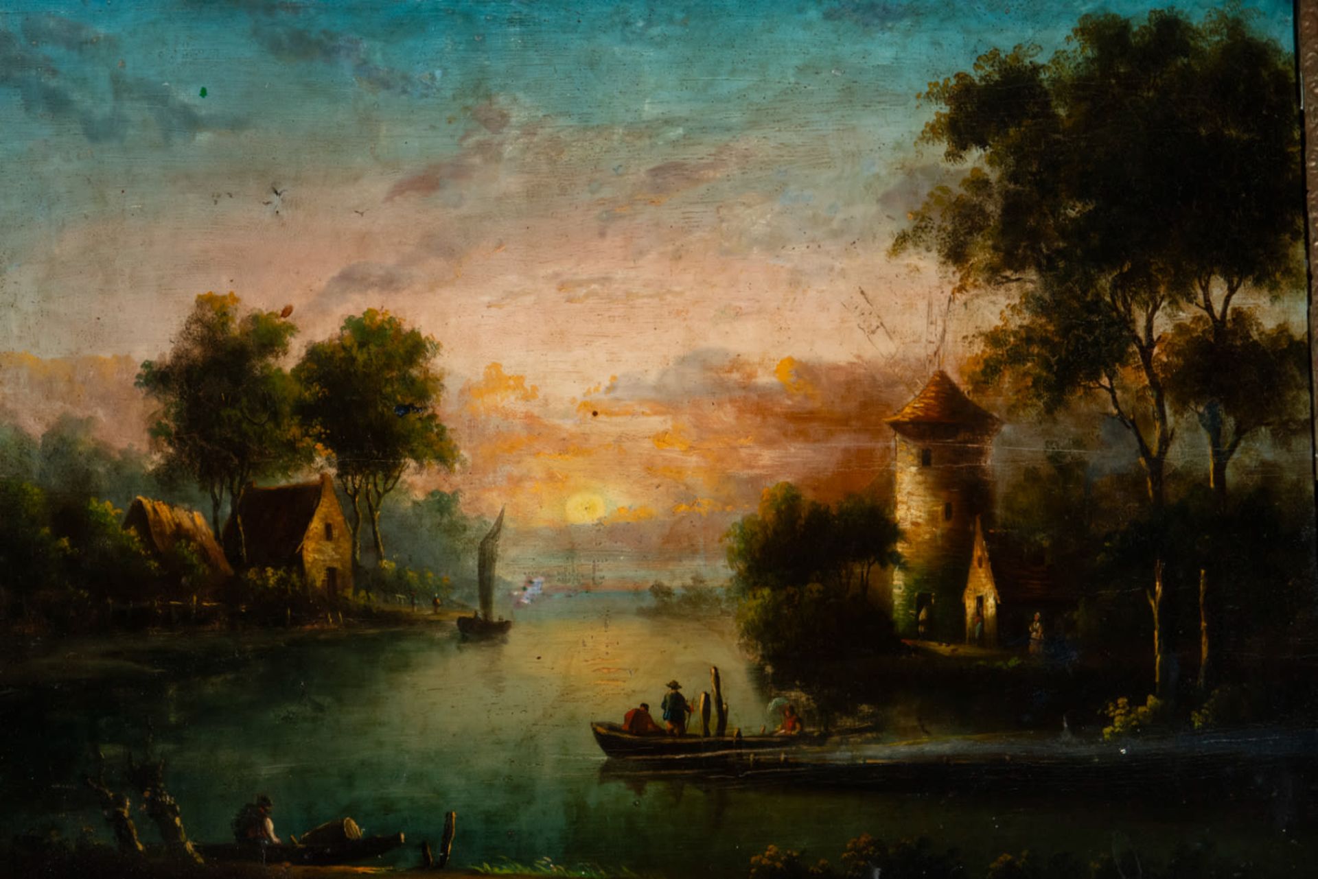 Dutch canal painted in oil on panel, 18th century - Bild 2 aus 5