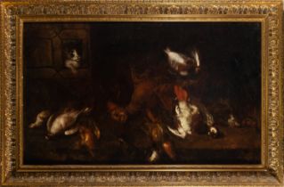Large Still Life of Hunting with a Cat, Flemish School of the 17th century