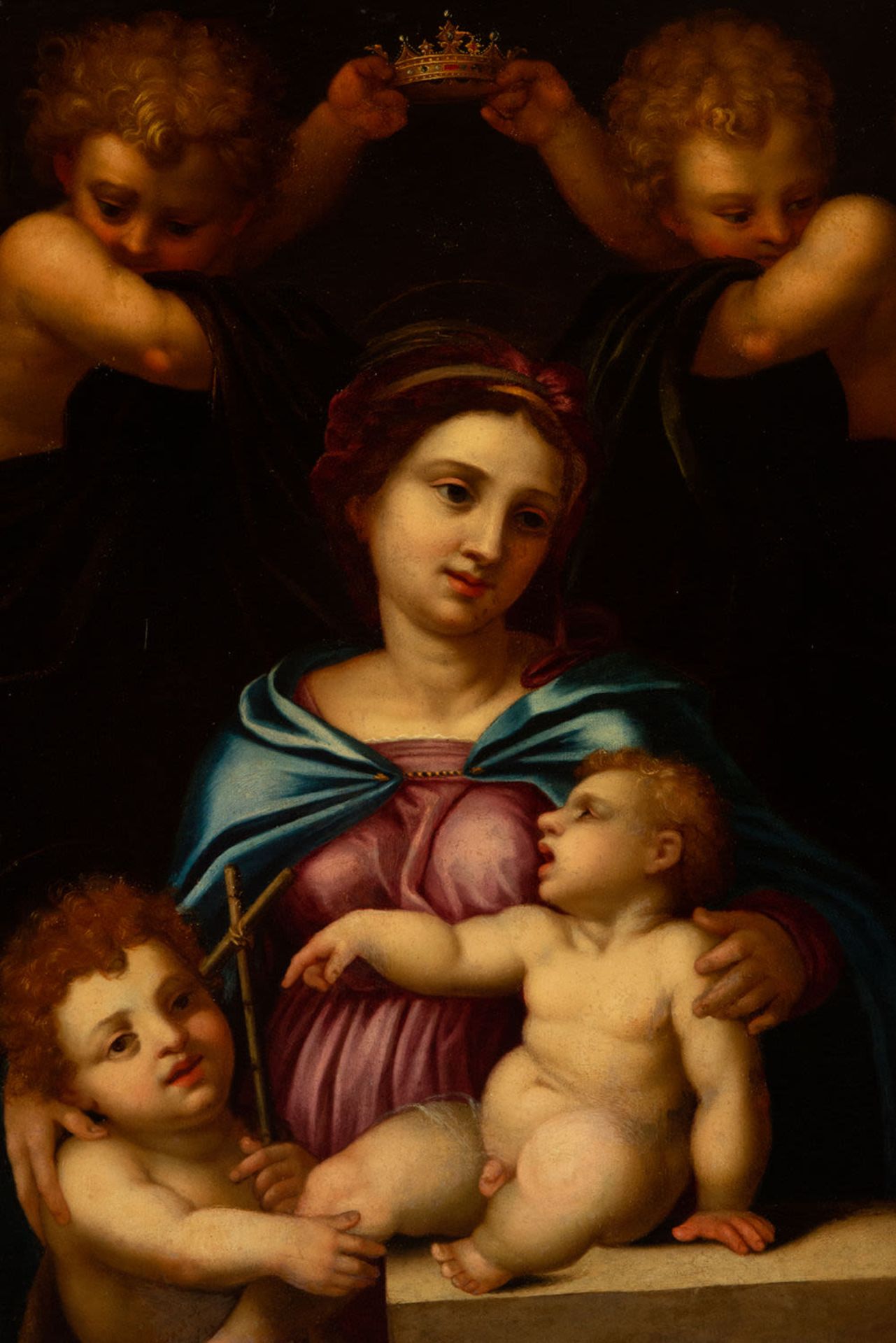 The Crowned Virgin with the Child Jesus and Saint John, Italian school of the 17th century - Image 2 of 4