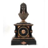 Table clock in red and black marble, with bronze bust of the Goddess Ceres, 19th century