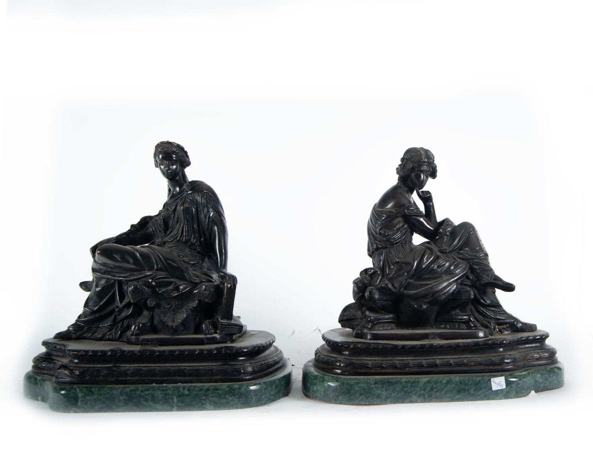 Pair of sculptures in patinated bronze, French school of the 19th century