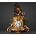 Exquisite Large French Table Clock in Mercury-Gilded Bronze and Alabaster with Bacchus and Goat, Nap