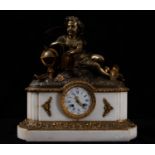 Bronze and white marble clock crowned by a little angel, 19th century