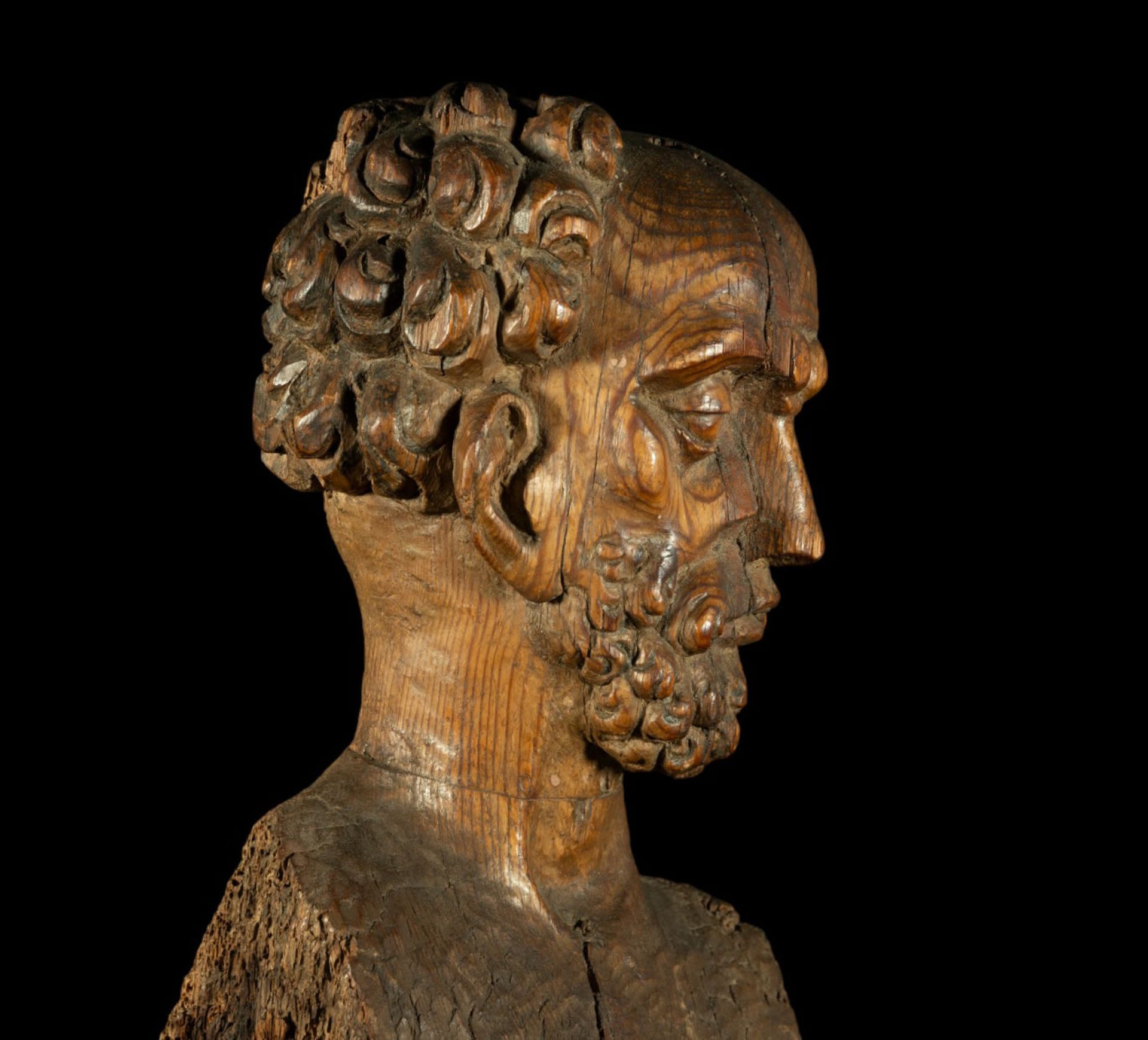 Large late Romanesque reliquary bust of an Apostle, Pyrenées, Northern Catalonia, in natural wood in - Bild 9 aus 9