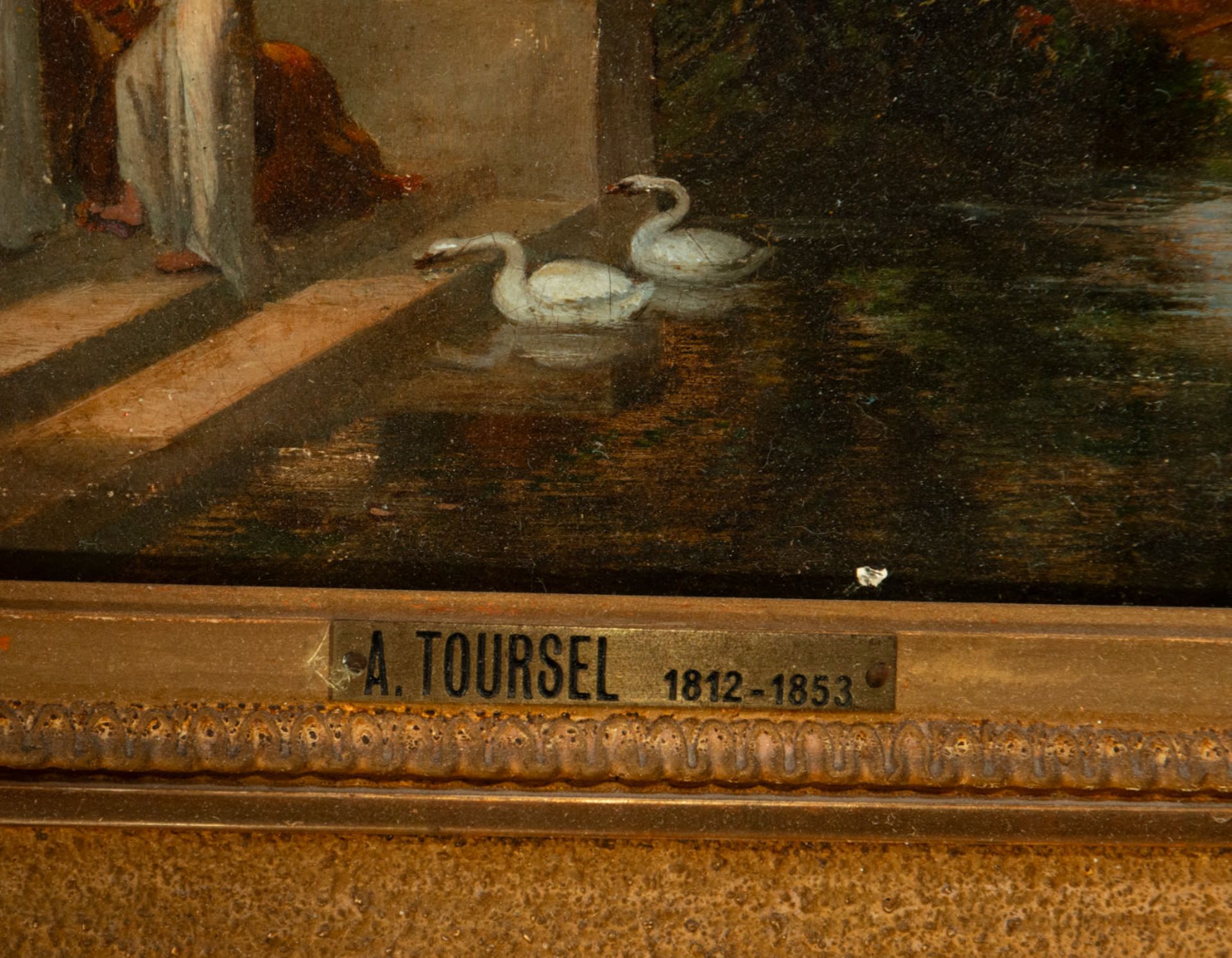 Augustin Toursel (1812 - 1853), signed, Landscape with women and swans, French school, 19th century - Bild 3 aus 6