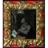 Beautiful Spanish Baroque Frame from the second half of the 17th century with oil painting of Saint