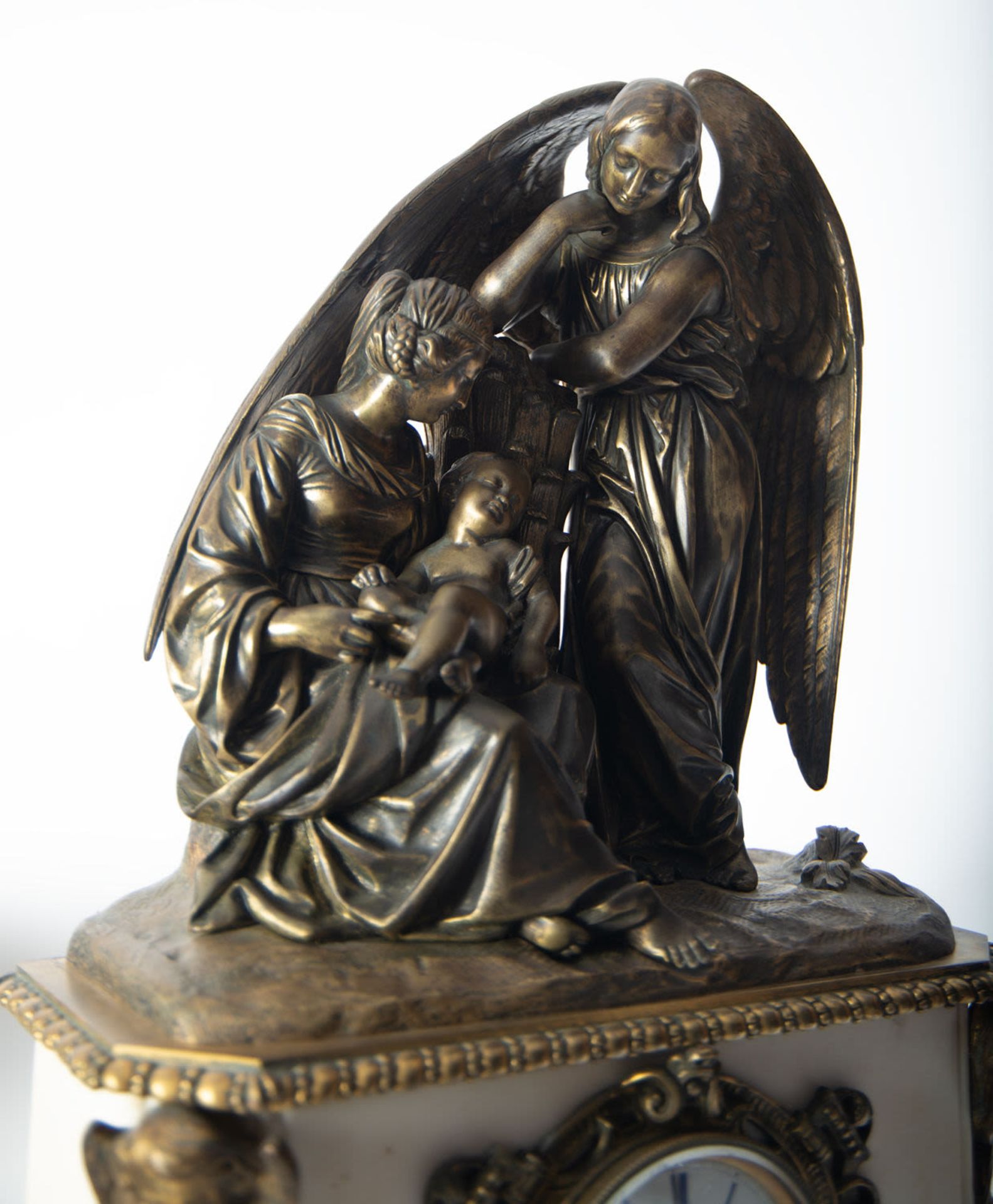 Bronze and white marble garniture with two cassolettes, "Allegory of Motherhood", 19th century - Image 4 of 9