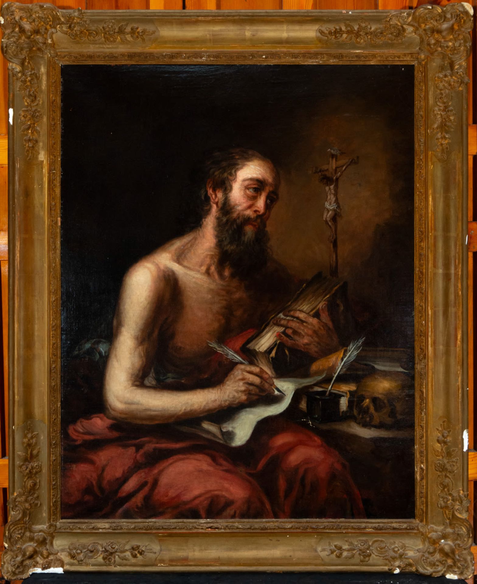 Saint Jerome writing the Vulgate, Sevillian romantic school, 17th century