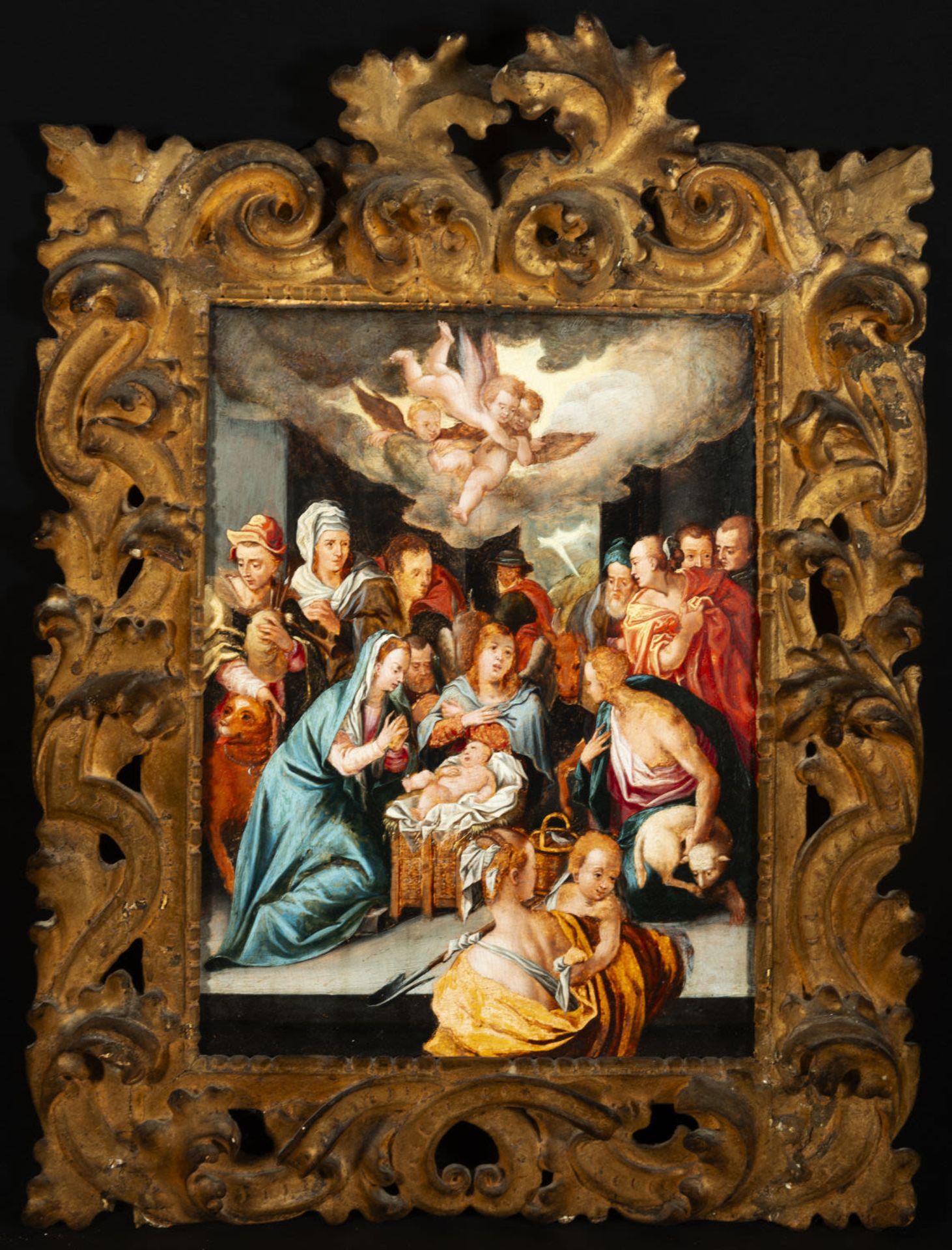 Exceptional Adoration of Shepherds German Renaissance oil on panel, Hans von Aachen (Cologne, 1552 -