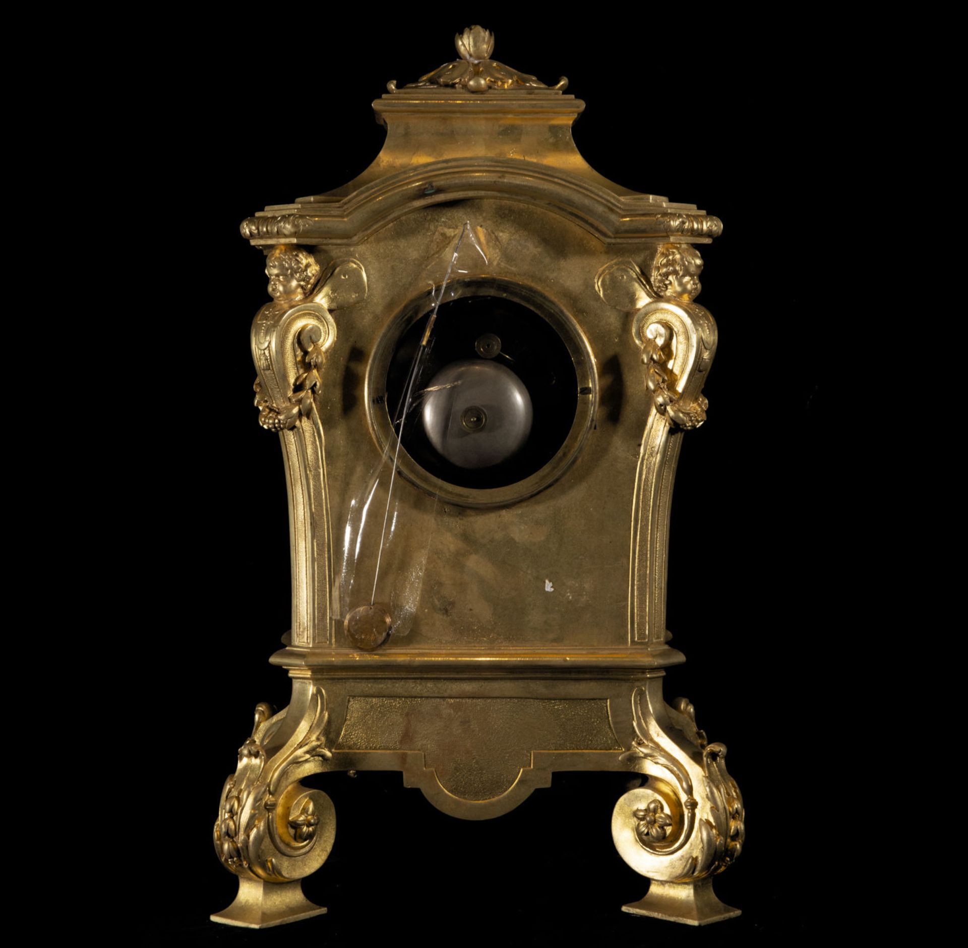French Napoleon III Portico table clock in mercury gilded bronze from the 19th century - Image 6 of 6