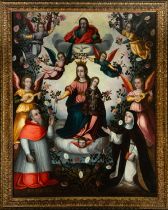Very Important and Large Coronation of the Virgin Mary next to Santa Paula and San Jerónimo, Lima, S