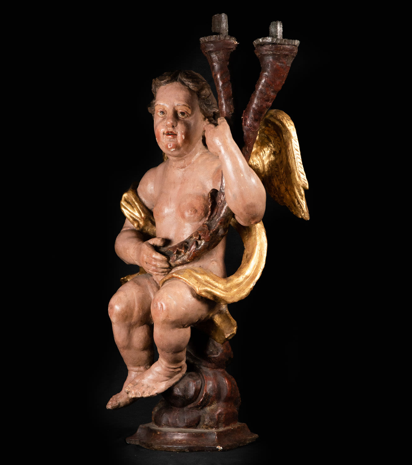 Pair of Important Portuguese Torchere Angels, 17th century Portuguese school - Image 6 of 12