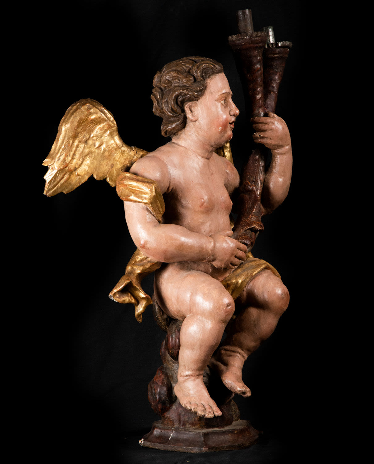 Pair of Important Portuguese Torchere Angels, 17th century Portuguese school - Image 5 of 12