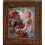 Clown with Child, Italian Post-Impressionist School, signed Mabo