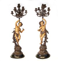 Massive and Fine Gilt bronze Pair of French 19th Belle Epoque Gilt Bronze Torcheres in the manner of