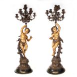 Massive and Fine Gilt bronze Pair of French 19th Belle Epoque Gilt Bronze Torcheres in the manner of