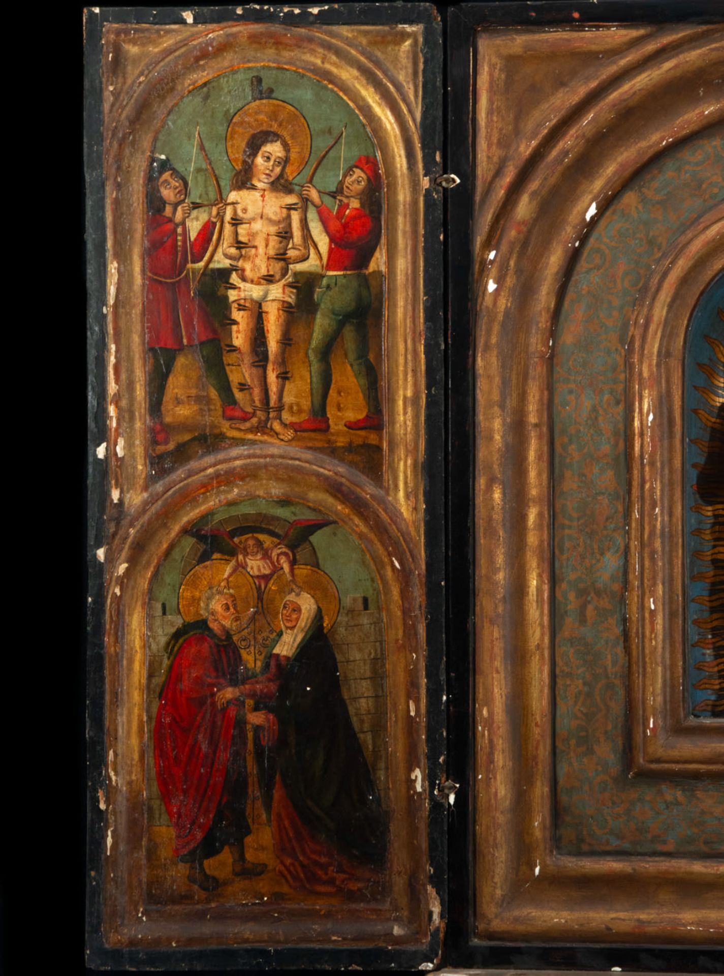 Important portable Sicilian Gothic field altar from the 15th century, with important Madonna of Trap - Image 2 of 8