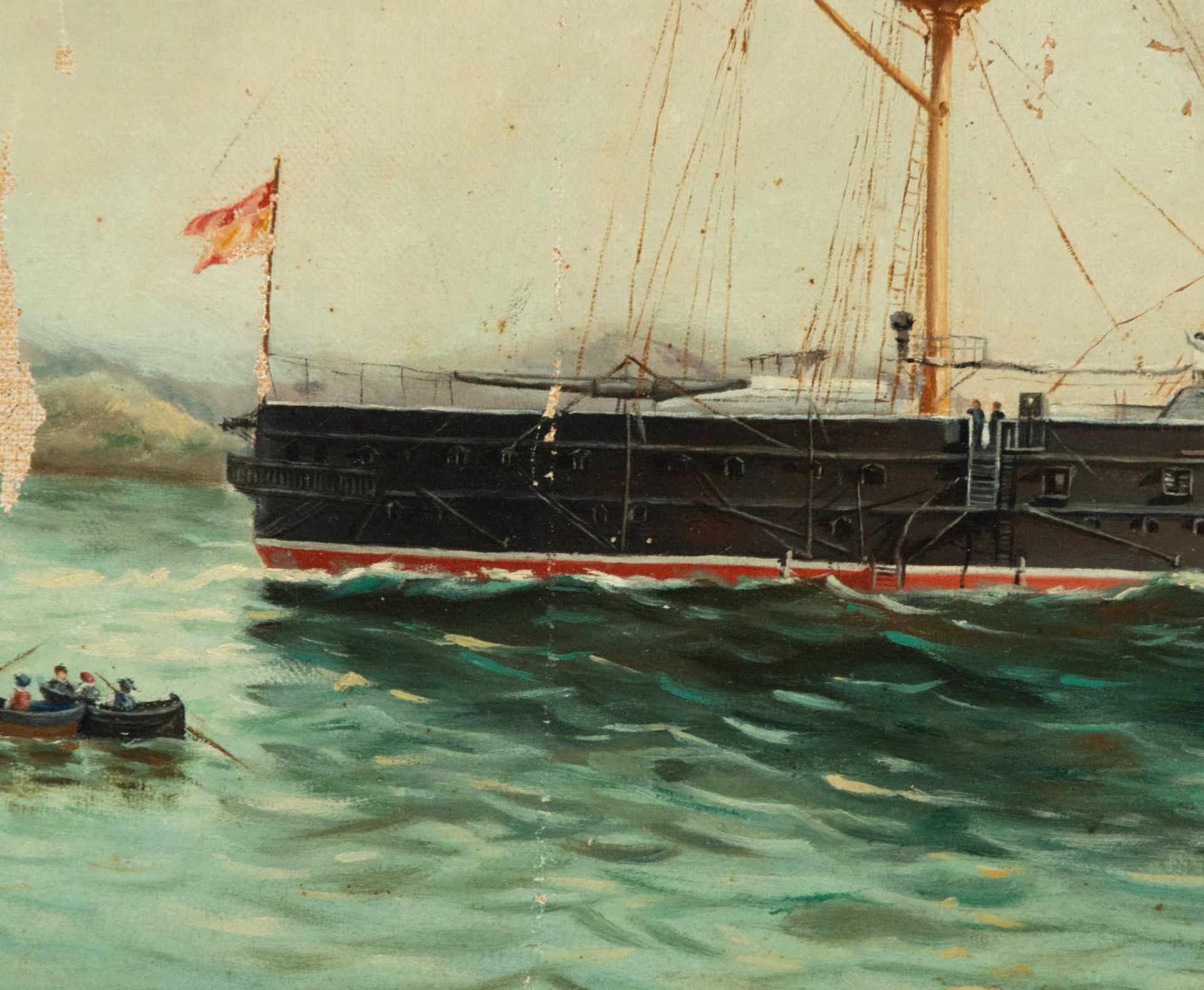 Important Marine view with Steamboat, Malaga school from the 19th century - Image 2 of 5