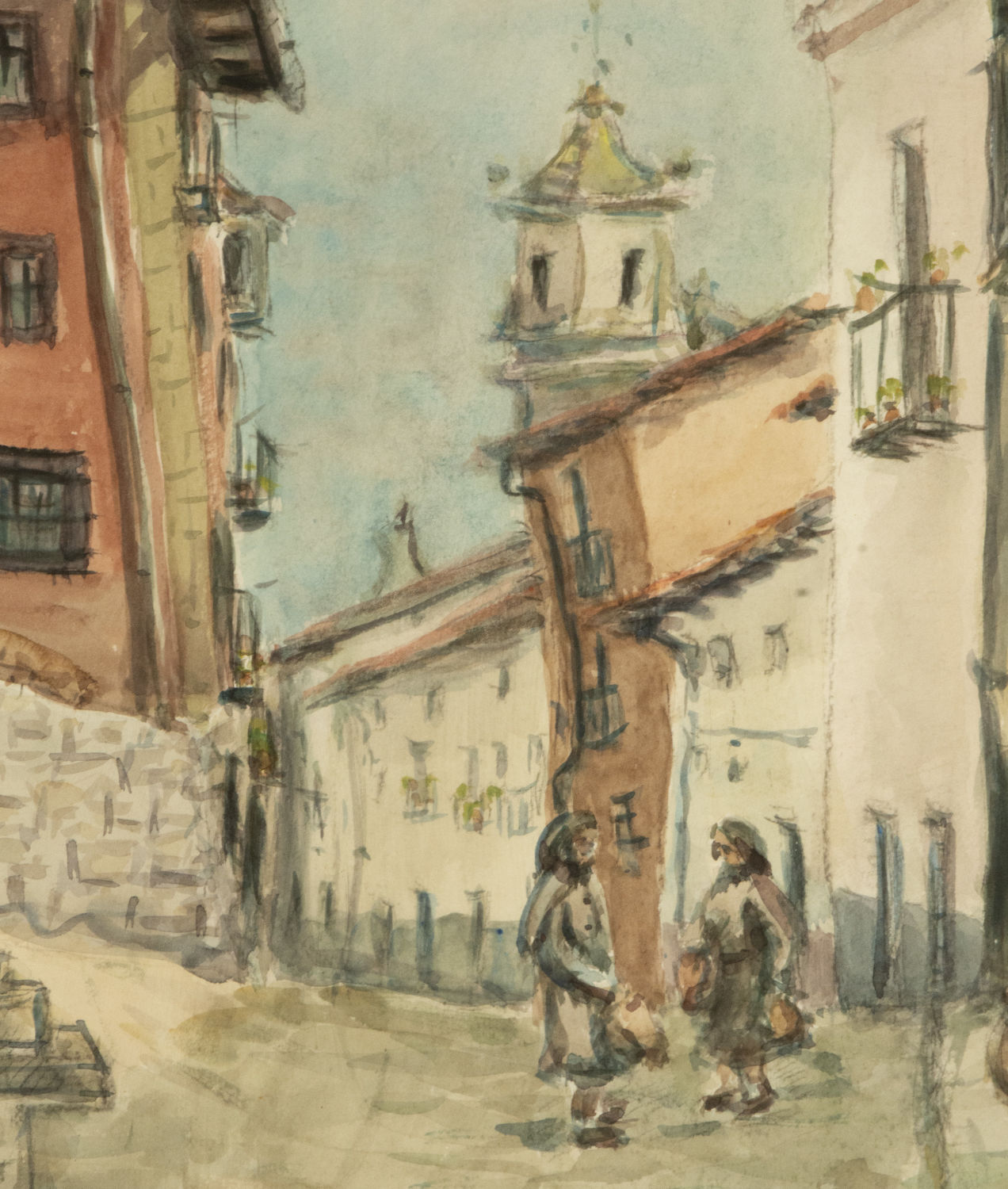 Julio Quesada (Madrid; 1918- 2009), View of the town square, 20th century Spanish school - Image 2 of 7