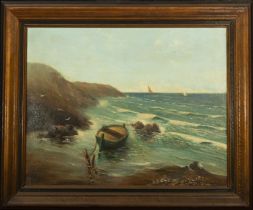 Marine View with Cliff, Mariano Lantada Guerra (Palencia, 1855 - Madrid, 1923), 20th century Spanish