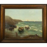 Marine View with Cliff, Mariano Lantada Guerra (Palencia, 1855 - Madrid, 1923), 20th century Spanish