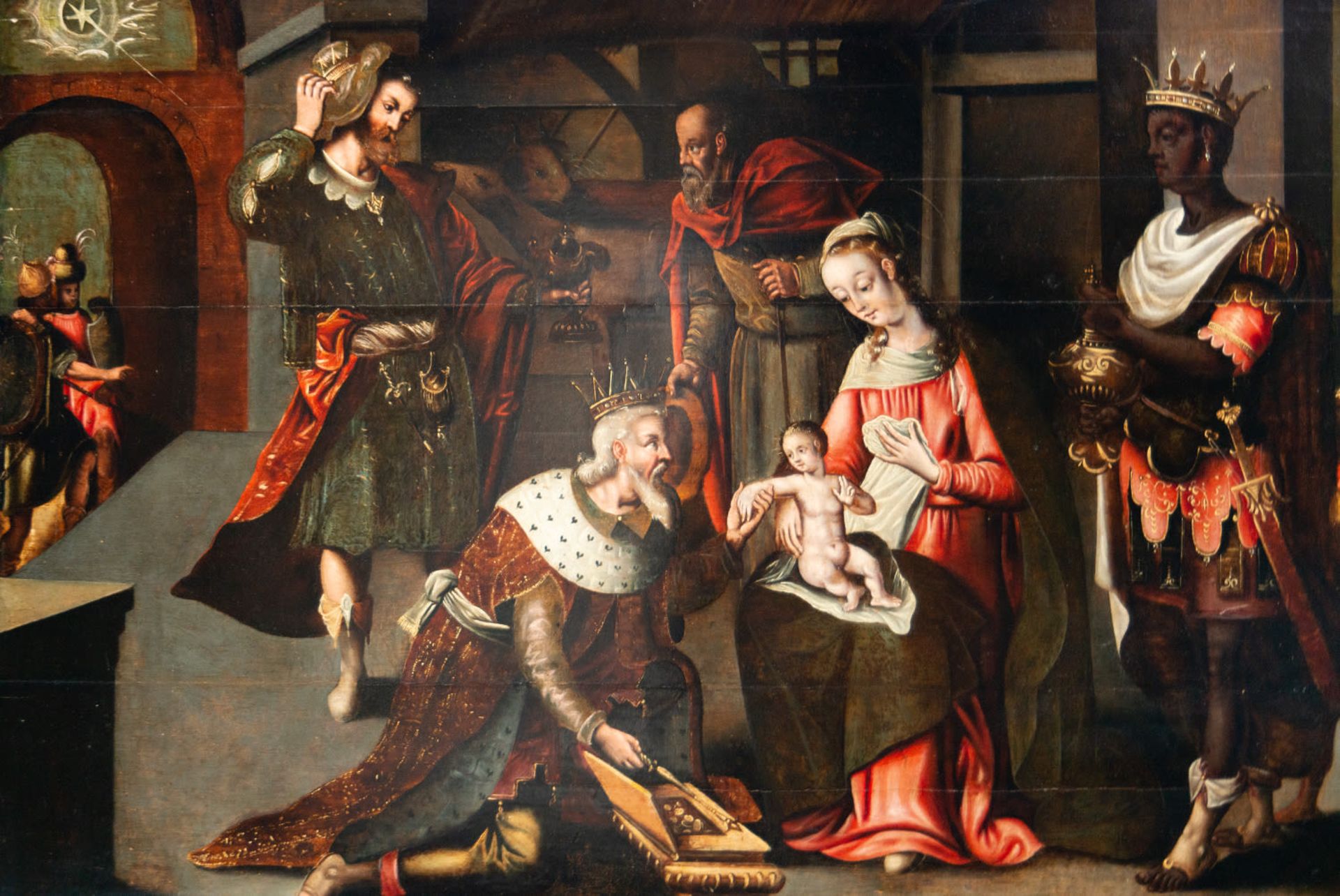 Large Oil on panel representing the Adoration of Kings, Italo-Flemish school of the 16th century - Image 2 of 6