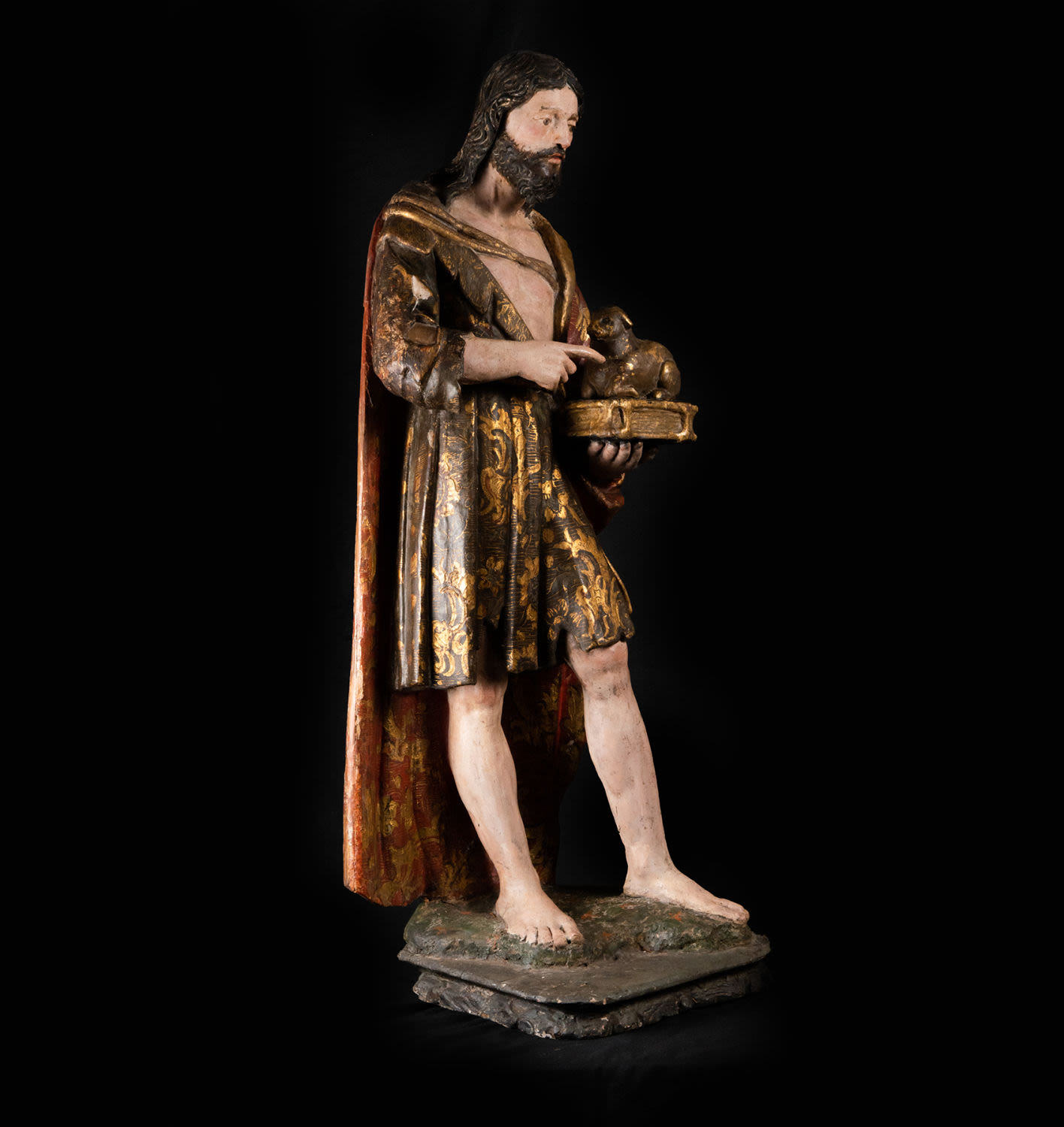 Polychrome wood carving of Saint John the Baptist, Mexico, Novohispanic colonial school of the 17th  - Image 3 of 8