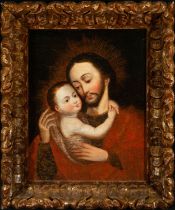 Saint Joseph with the Child in his arms, Cuzco colonial school from the 17th century