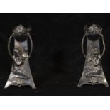 Pair of elegant Art Nouveau vases in silver-plated bronze, 1920s