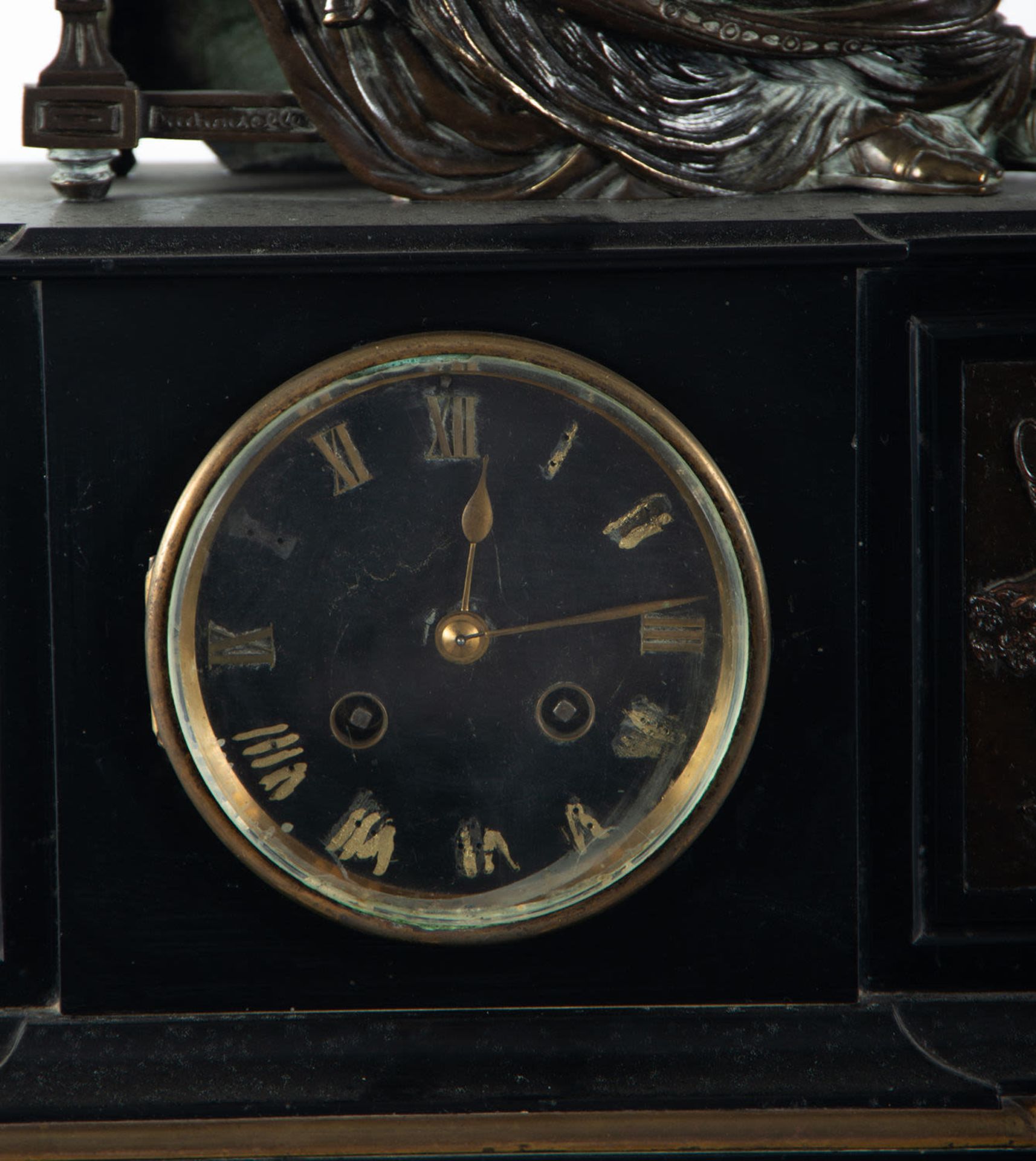 Charles X style clock with lady in patinated bronze playing the harp. late nineteenth century - Image 3 of 8
