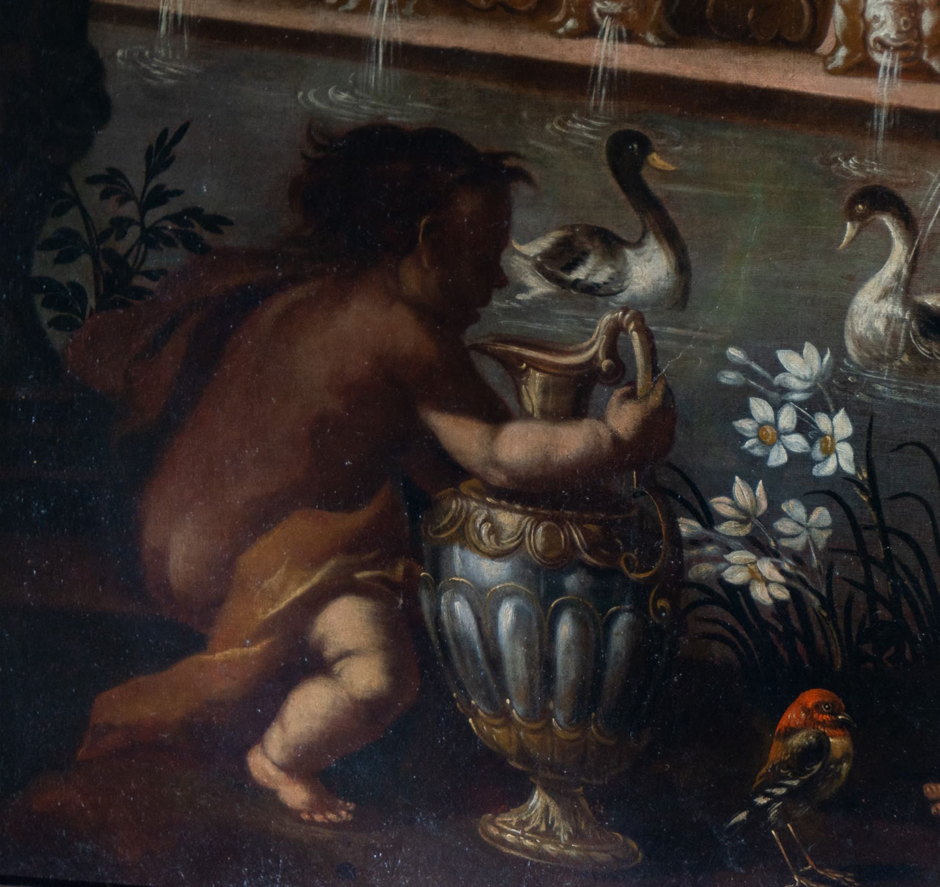 Important still life of Cherubs at a Fountain, circle of Nicola Cassissa, Italian school of the 17th - Image 3 of 5