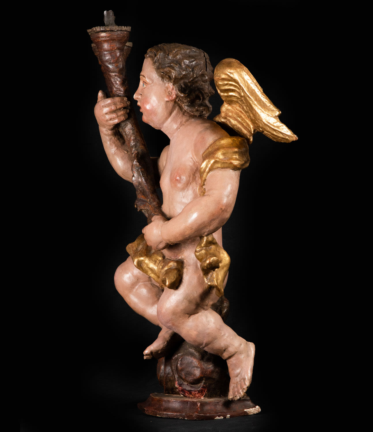 Pair of Important Portuguese Torchere Angels, 17th century Portuguese school - Image 11 of 12