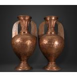 Pair of Large Embossed Copper Vases in the "Alhambra" style, Andalusian Granada work from the 19th c