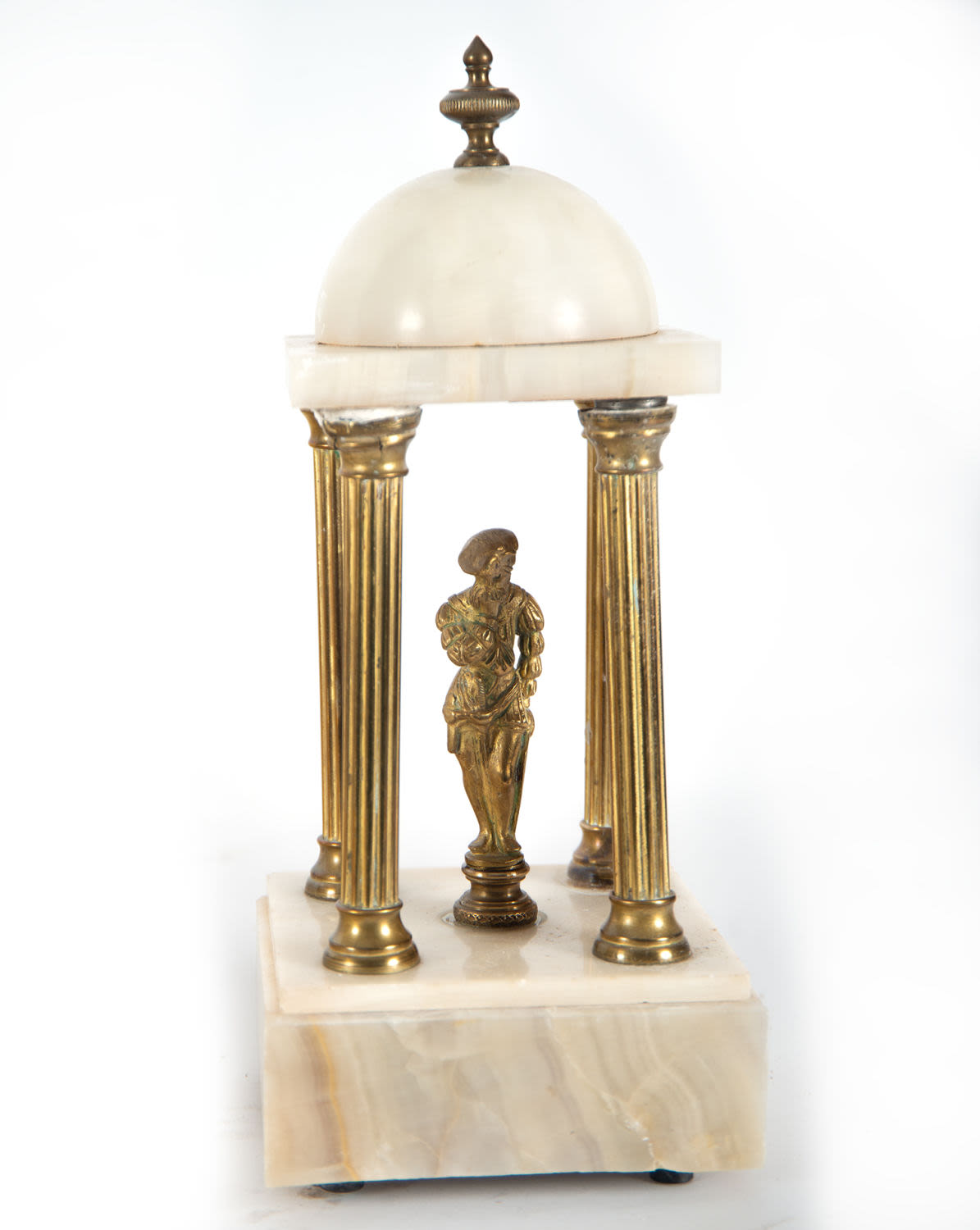 Alabaster garniture, circa 1890 - 1900, with a pair of temples and columns in gilt bronze - Image 4 of 7