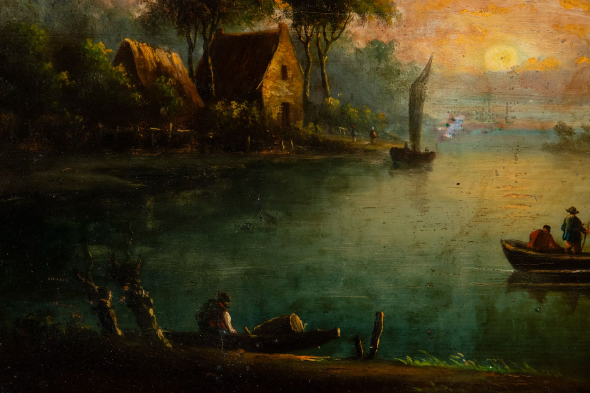 Dutch canal painted in oil on panel, 18th century - Bild 3 aus 5