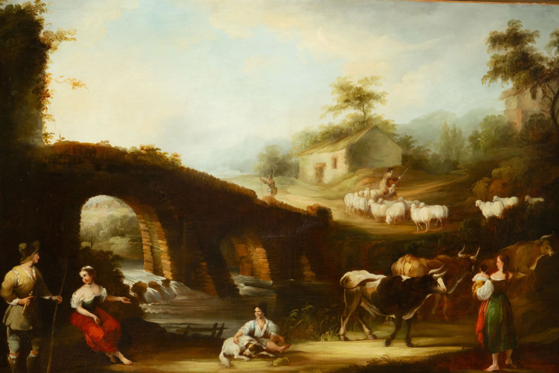 Andrés Cortés, signed, Pair of paintings of pastoral landscapes, Andalusian costumbrista school, 19t - Image 2 of 13