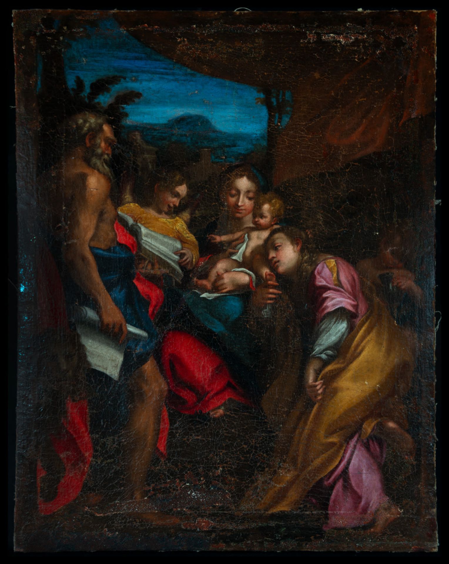 Antique Italian School - Virgin Mary with Saint Catherine and Saint Jerome, late 16th century to ear