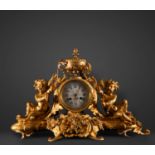 Large Napoleon III Table Clock in mercury-gilded "ormolú" bronze, 19th century