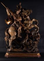 Large Carving of Saint George Slaying the Dragon, Mexican school of the 18th century