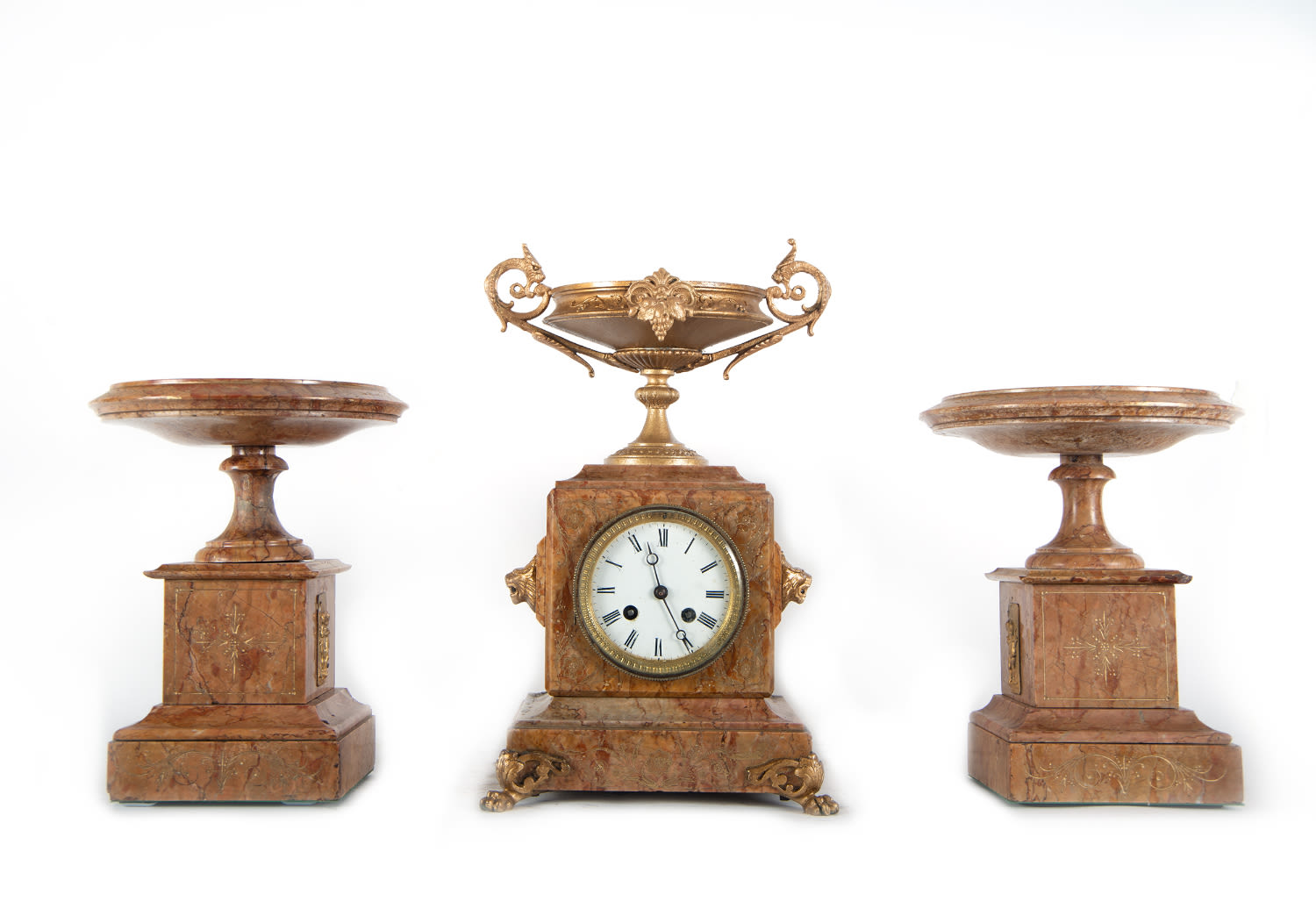 Pink marble garniture in the form of "cassolettes", 19th century