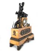 Empire style clock in patinated bronze and Aleppo marble depicting Diana the huntress, late 19th cen